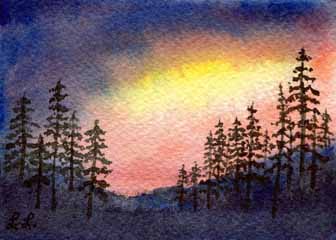 "Fire on the Mountain" by Lee Lovett, DeForest, WI - Watercolor, SOLD
